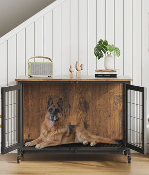 Houten Hondenkennel met Wielen en Lade - Stijlvolle Bijzettafel voor Kleine/Middelgrote Honden