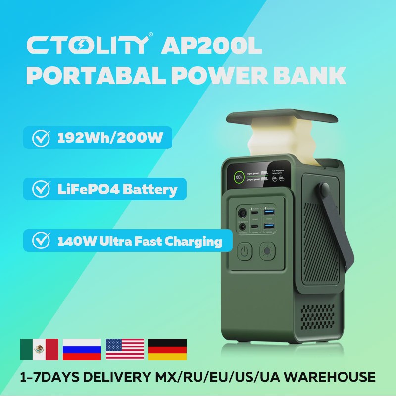 CTOLITY AXP200 Power Station: 200W, 192Wh, 60000mAh Draagbare Energievoorziening met LiFePO4 Batterij