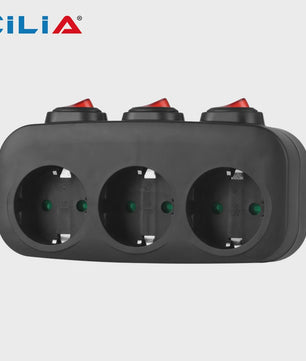 CILIA 3-in-1 Stekkerdoos met 3 Schakelaars - EU Schuko Stopcontacten