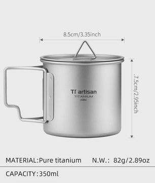 Tiartisan Titanium Mok met Opvouwbaar Handvat - Lichtgewicht & Draagbaar voor Outdoor Avonturen