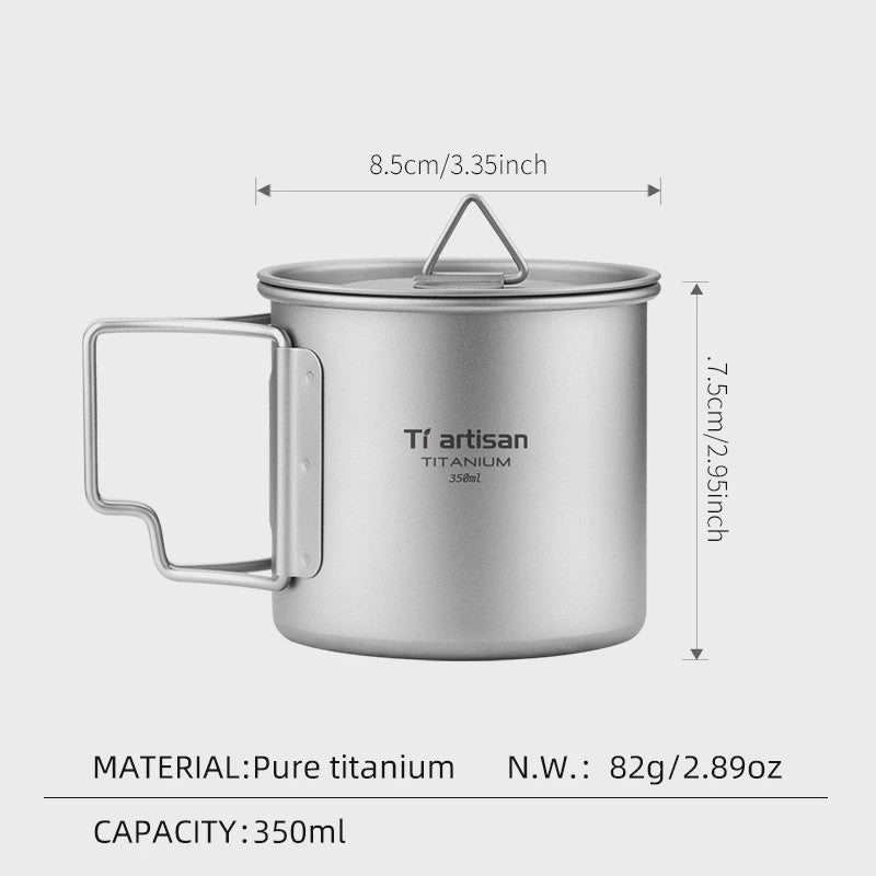 Tiartisan Titanium Mok met Opvouwbaar Handvat - Lichtgewicht & Draagbaar voor Outdoor Avonturen