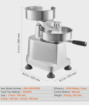 Professionele Burger Patty Maker - 100mm Roestvrij Staal Hamburger Pers Machine