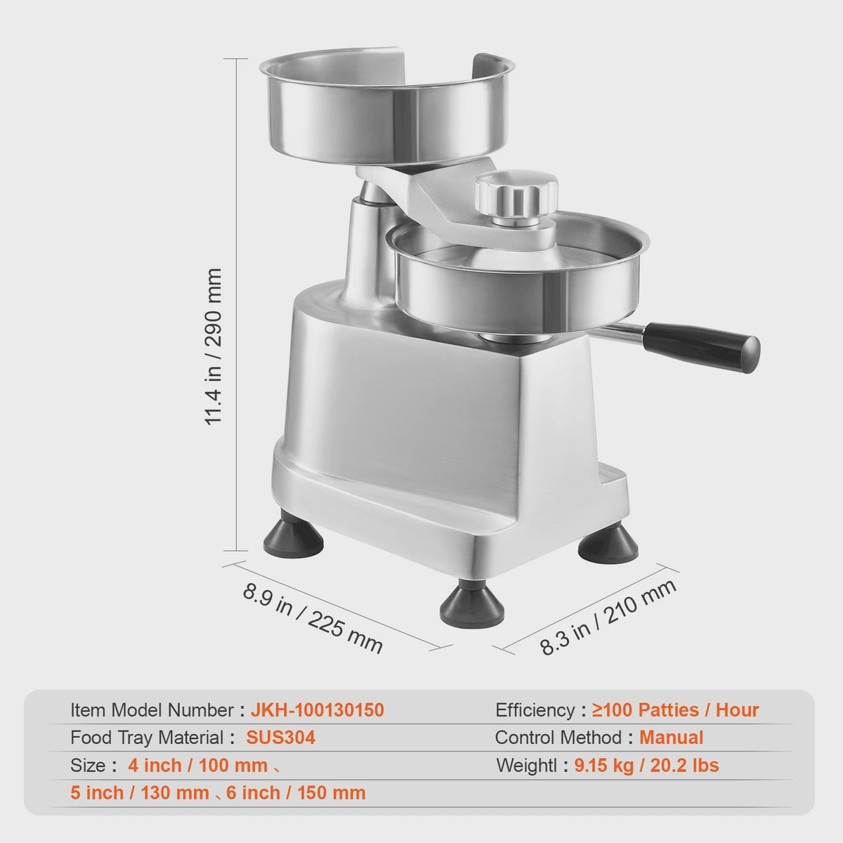 Professionele Burger Patty Maker - 100mm Roestvrij Staal Hamburger Pers Machine