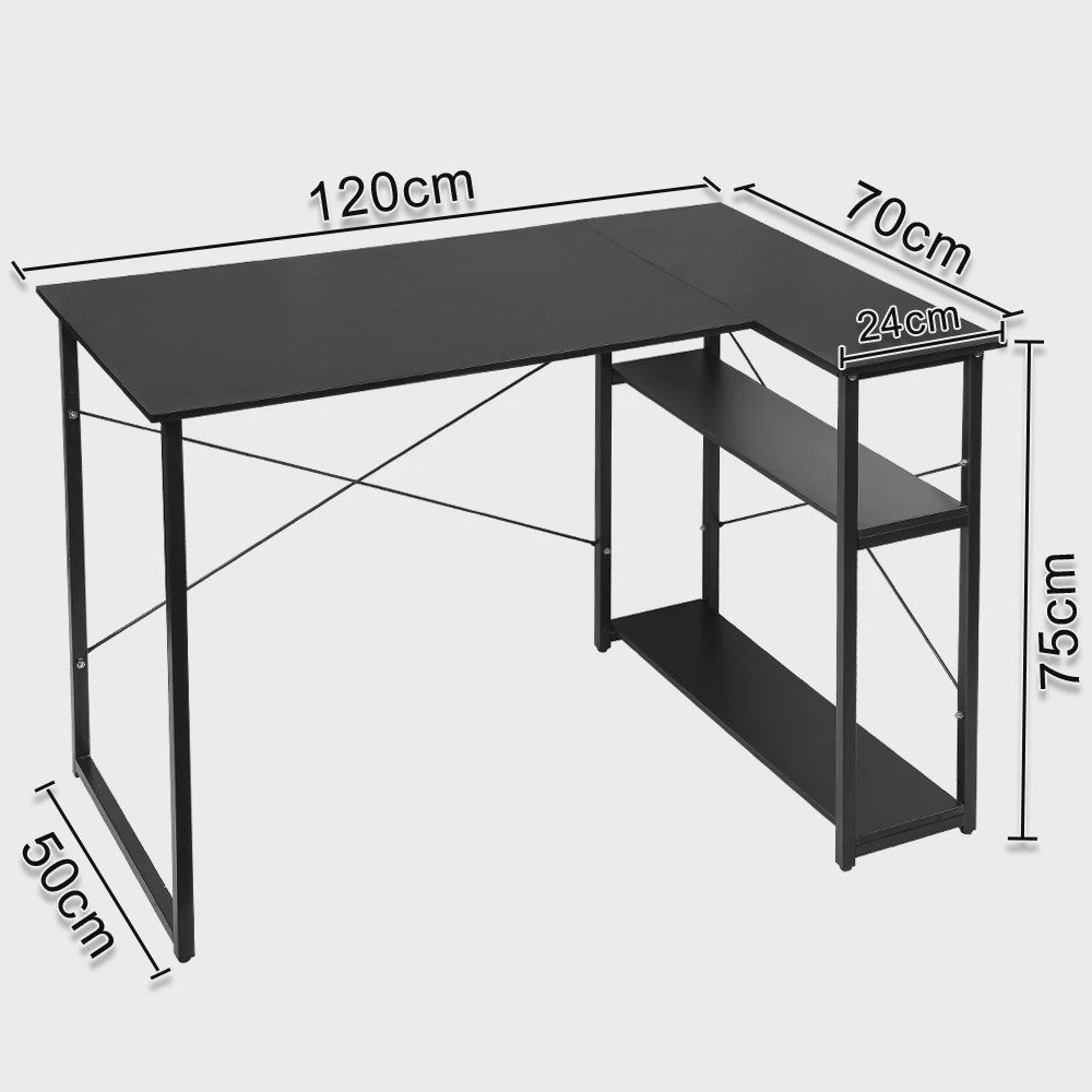 L-vormig Bureau met Opbergrek - Ideaal voor Gaming, PC, Studie & Werk in Slaapkamer (120/100cm)