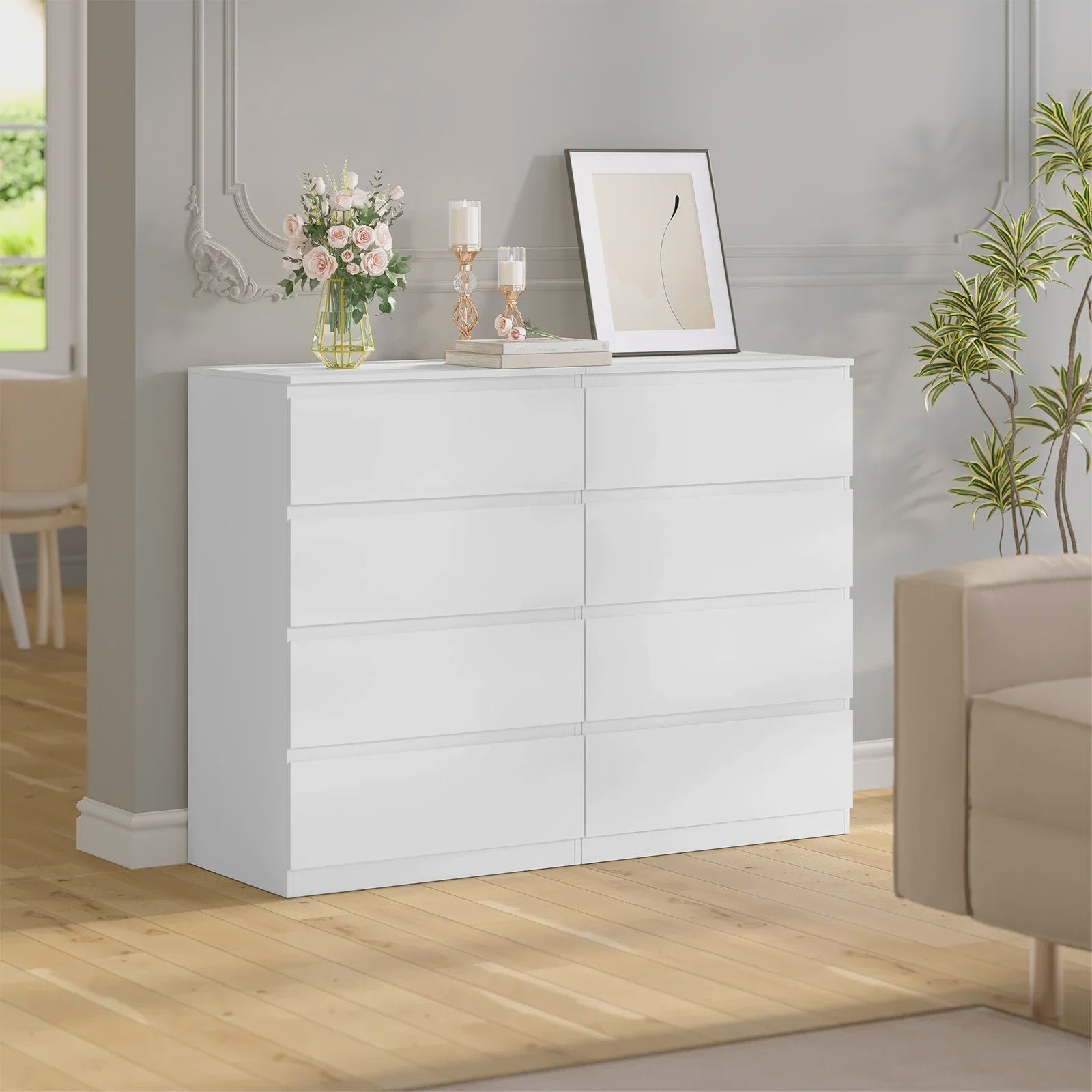 Moderne Witte Ladekast met 4 Lades - Opbergkast voor Woonkamer, Slaapkamer, Hal