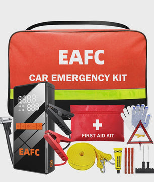 Complete Auto Noodkit: Startkabels, Compressor, EHBO, Bandenreparatie & Sleepkabel
