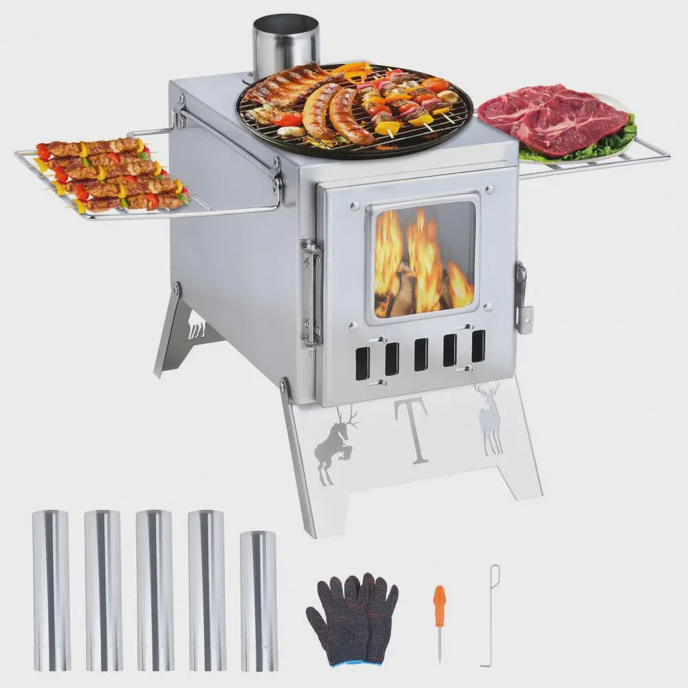 RVS Houtkachel Camping | Tentkachel met Pijpen & Accessoires voor Buiten, Jagen, Vissen