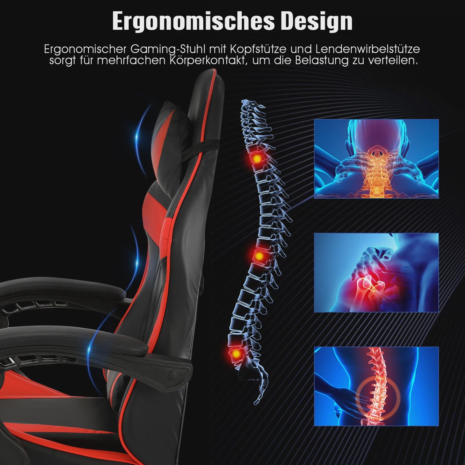 Ergonomische Gaming & Bureau Stoel met Verstelbare Rugleuning en Voetensteun