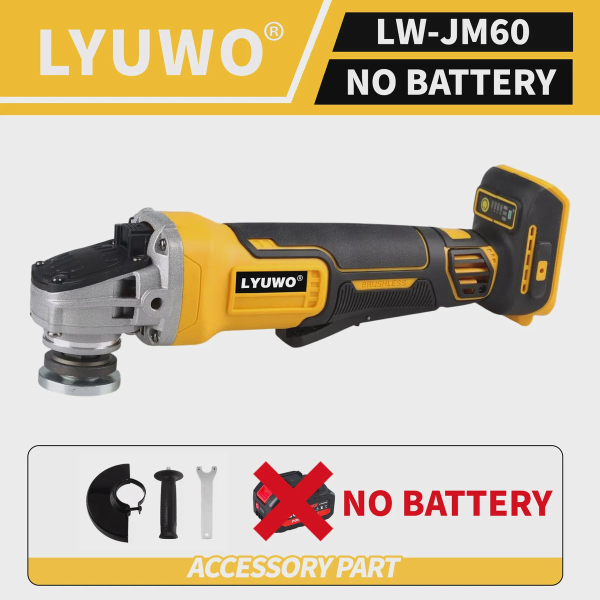 Krachtige Accu Haakse Slijper 950W - Borstelloos, 8500RPM, M14, Anti-slip Grip