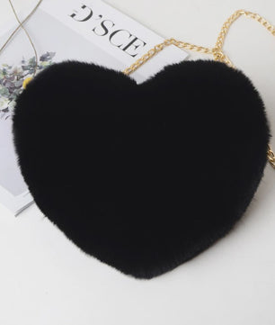 Schattige Hartvormige Pluche Schoudertas met Ketting - Dames Crossbody Tas