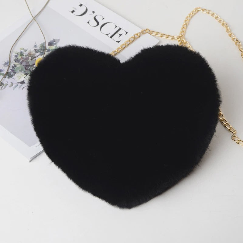 Schattige Hartvormige Pluche Schoudertas met Ketting - Dames Crossbody Tas