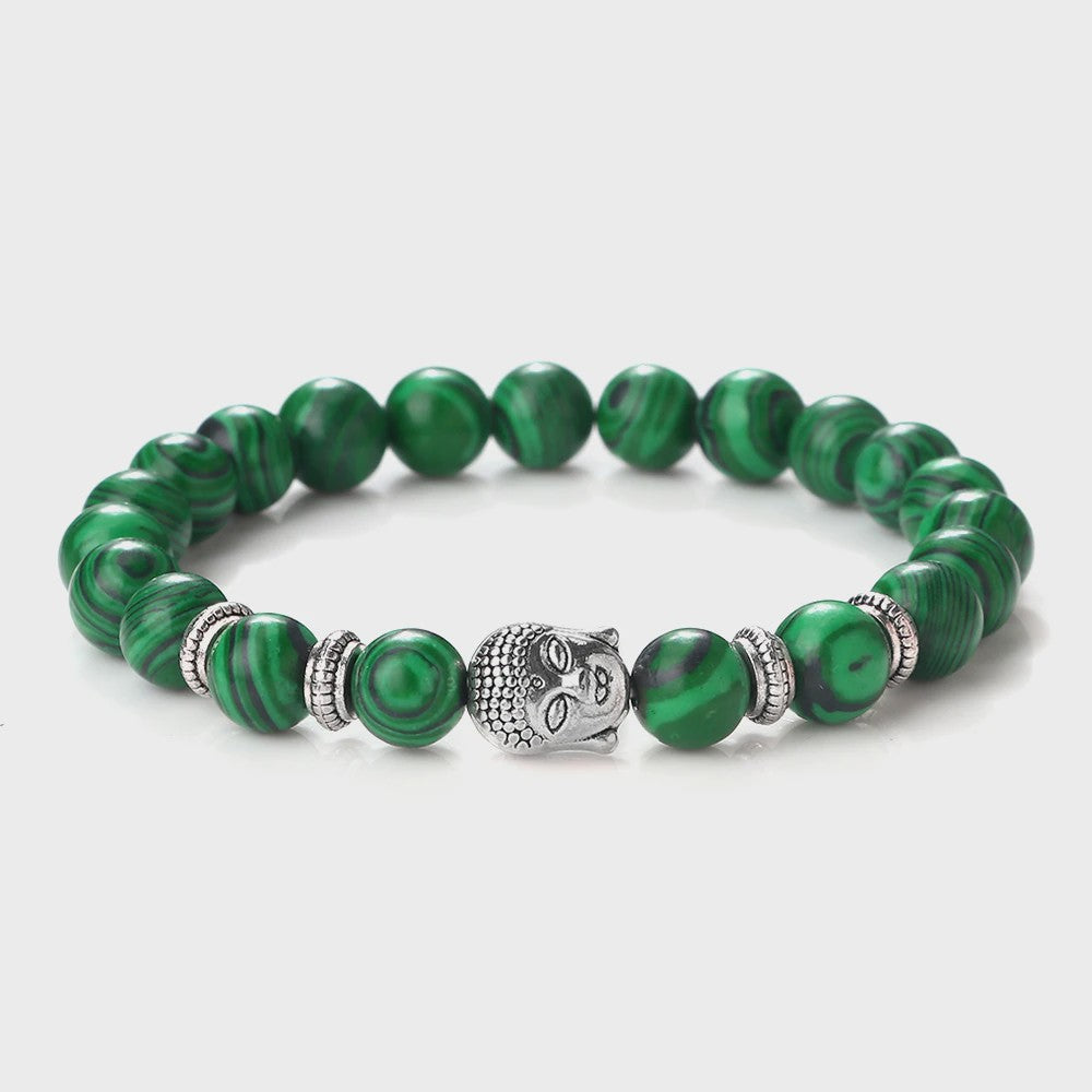 Buddha Hoofd Kralen Armbanden - Natuursteen (Tijgeroog, Vulkanisch, Malachiet, Rozenkwarts)