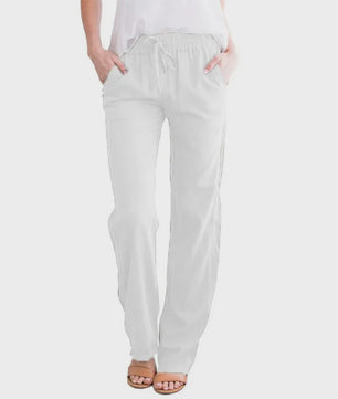 Dames Linnen Broek met Elastische Taille en Koord - Comfortabel en Ademend