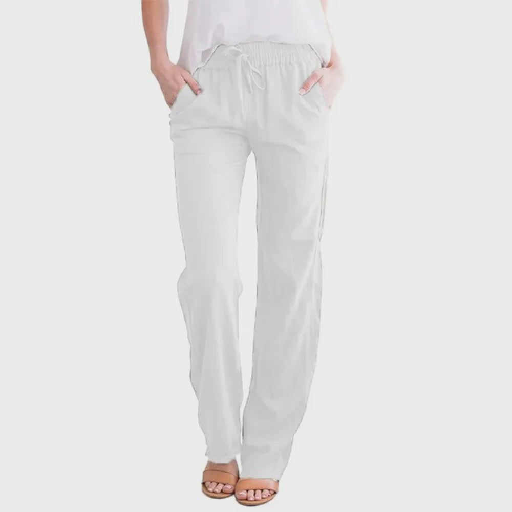 Dames Linnen Broek met Elastische Taille en Koord - Comfortabel en Ademend