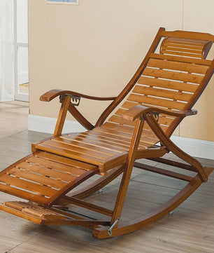 Luxe Bamboe Schommelstoel - Verstelbare Lounger met Voetensteun