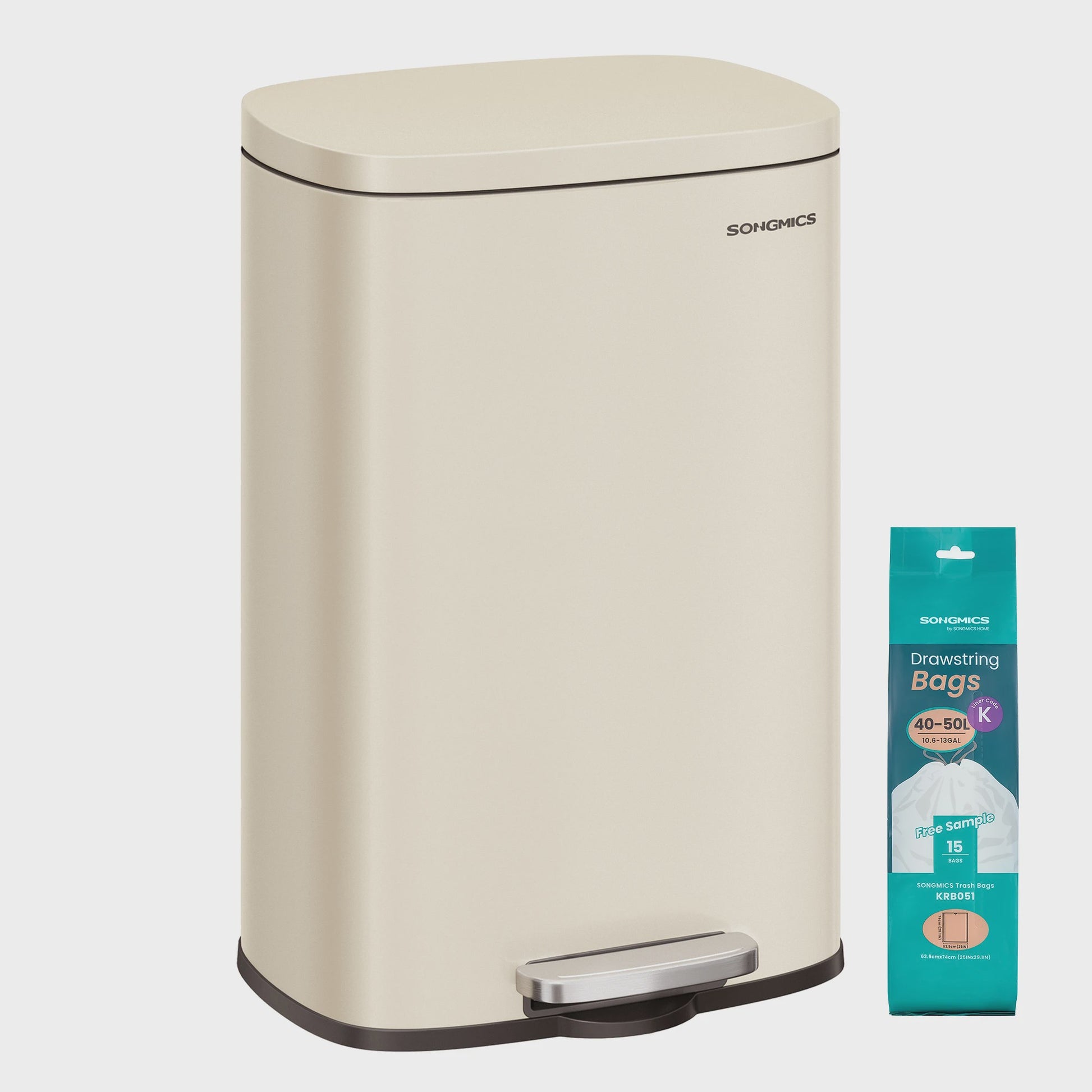 50L Keukenprullenbak met Voetpedaal, Soft Close & Uitneembare Binnenemmer