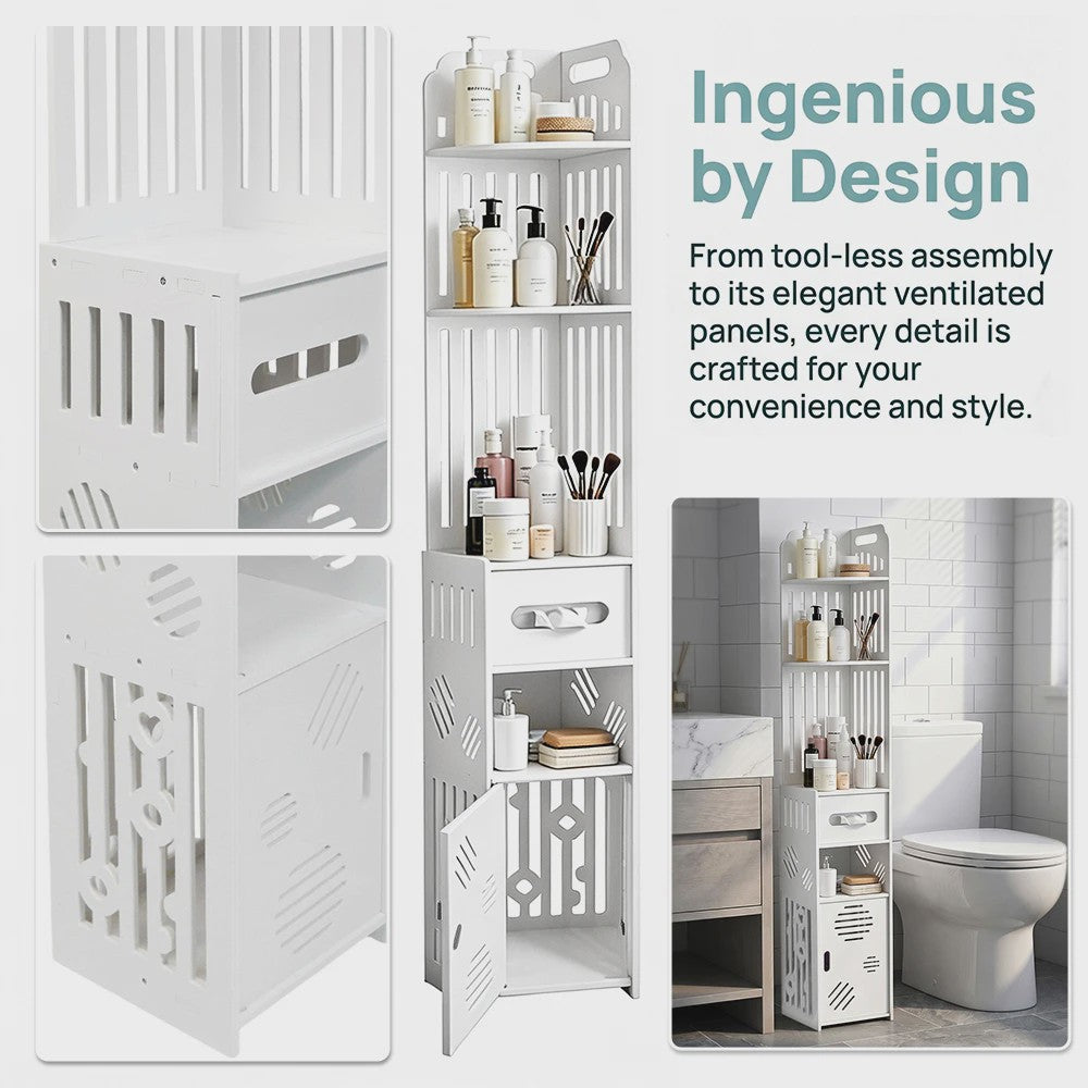Stijlvolle Witte Hoek Badkamerkast met Verstelbare Planken en Toiletrolhouder - 20x19x120cm