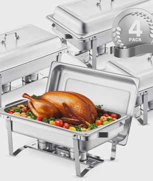 Set van 4 RVS Chafing Dishes (8 Qt) - Professionele Buffetwarmer voor Catering & Feesten