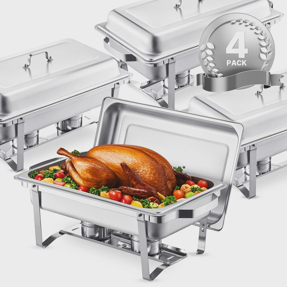 Set van 4 RVS Chafing Dishes (8 Qt) - Professionele Buffetwarmer voor Catering & Feesten