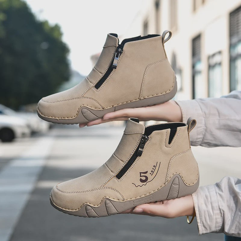 Dames Enkellaarsjes met Rits - Comfortabele Casual Leren Sneakers voor Lente & Herfst