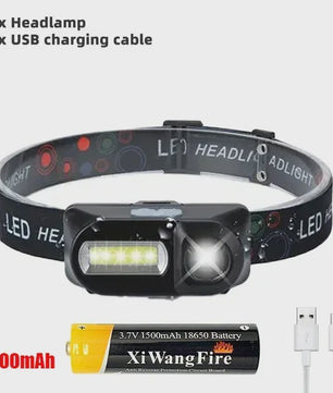 Krachtige Oplaadbare COB+LED Hoofdlamp 1500LM - Waterdicht & Helder voor Buitenactiviteiten