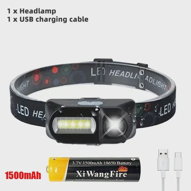 Krachtige Oplaadbare COB+LED Hoofdlamp 1500LM - Waterdicht & Helder voor Buitenactiviteiten