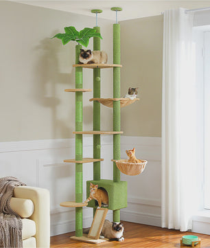 Verstelbare Kattenboom met Grote Hangmat, Krabpalen & Kattenhuis - Vloer tot Plafond
