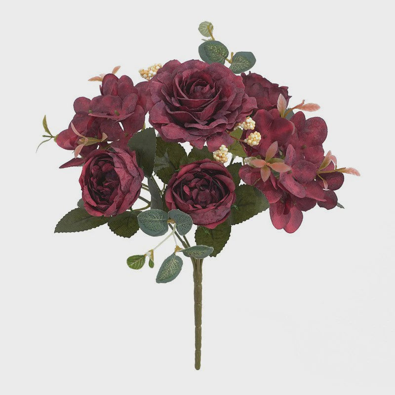 Retro Zijden Bloemenboeket: Vintage Rozen, Hortensia & Pioen voor Bruid & Decoratie