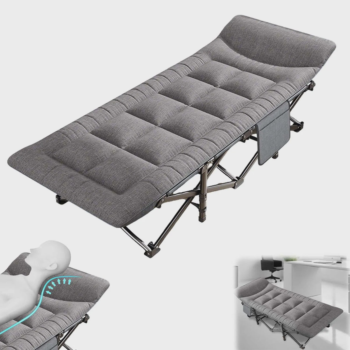 Opvouwbaar Gastenbed met Zijvak - Comfortabel en Draagbaar voor Camping, Reizen en Ontspanning