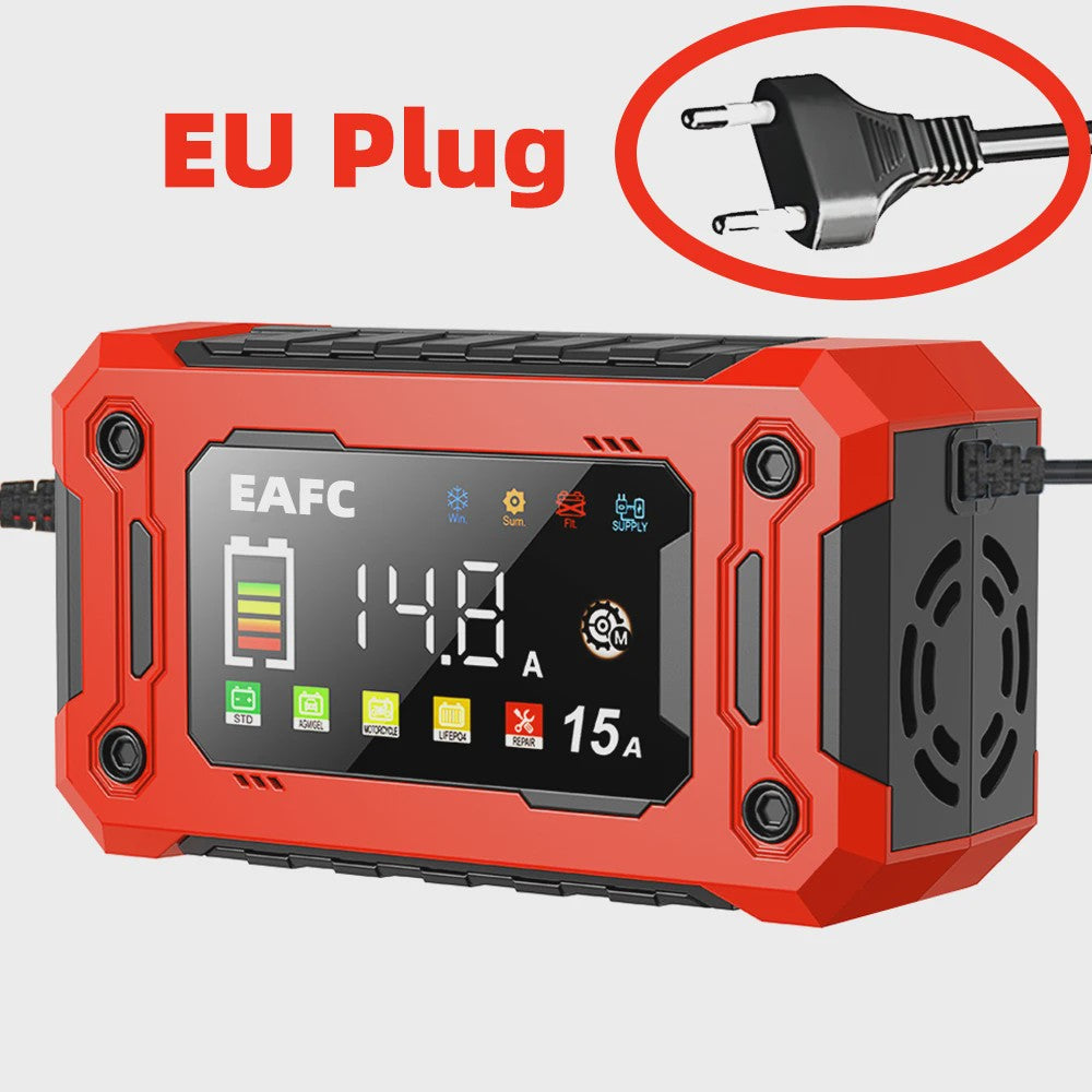 Slimme Acculader 12V 15A met LCD Display en Pulsreparatie voor Auto, Motor, SUV