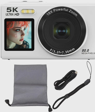 Ourlife Digitale Camera 5K 80MP met 18x Zoom, WIFI & Dual IPS Scherm - Vintage Vlog Camera