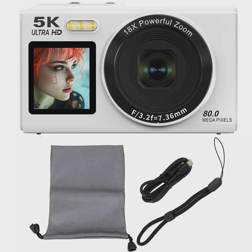 Ourlife Digitale Camera 5K 80MP met 18x Zoom, WIFI & Dual IPS Scherm - Vintage Vlog Camera