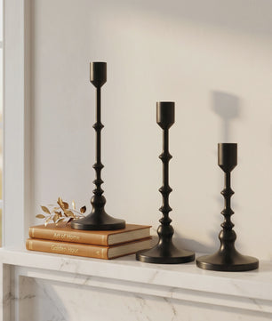 Set van 3 Unieke Metalen Kaarsenstandaards - Goud & Zwart - Elegante Tafeldecoratie