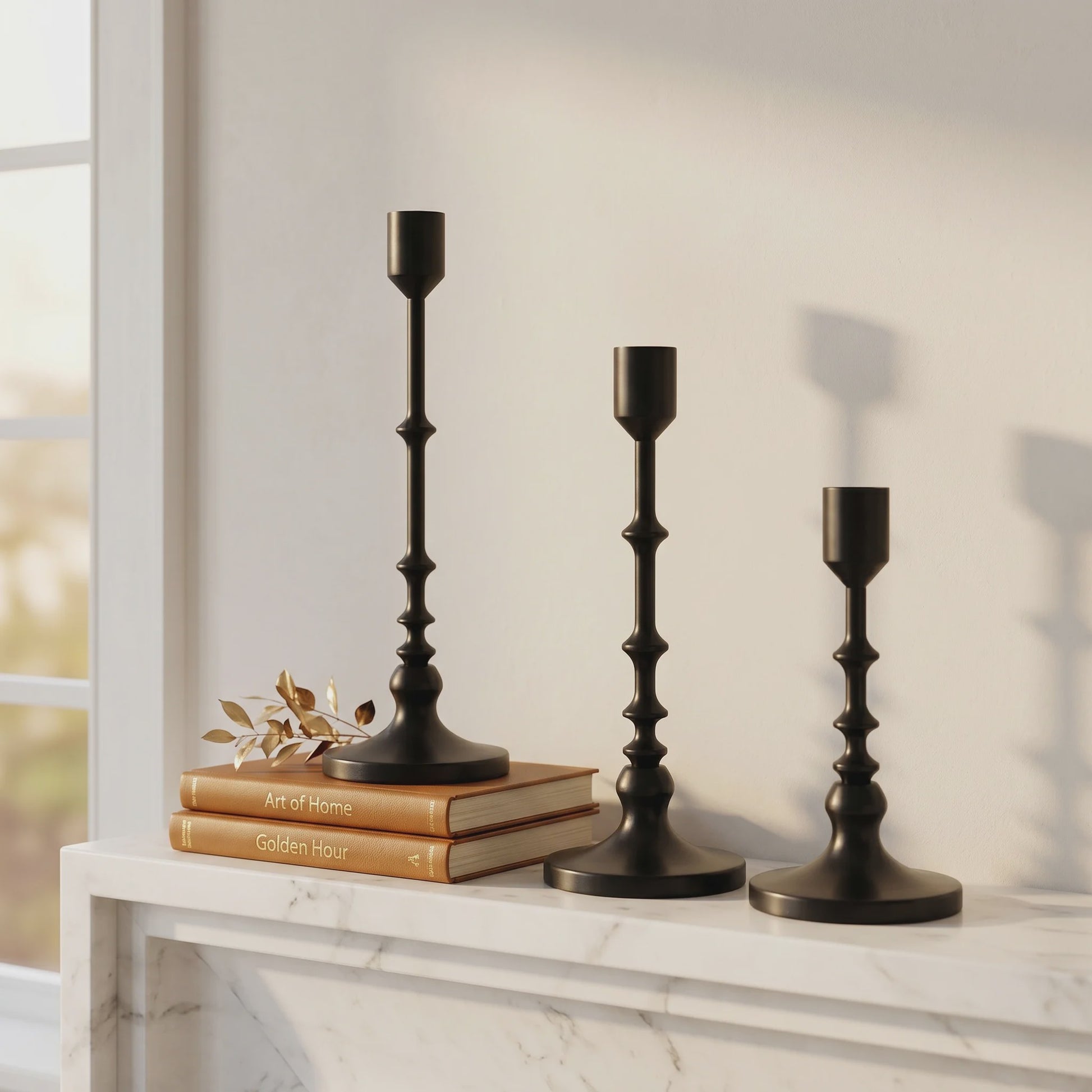 Set van 3 Unieke Metalen Kaarsenstandaards - Goud & Zwart - Elegante Tafeldecoratie