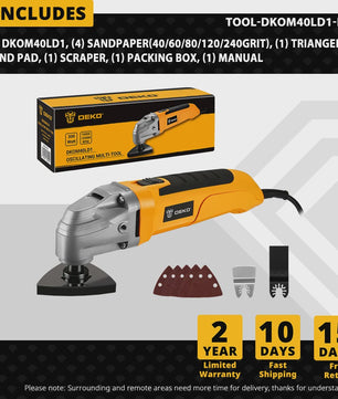 DEKO DKOM40LD1 Multifunctionele Oscillerende Tool - 300W, Variabele Snelheid voor Houtbewerking & DIY
