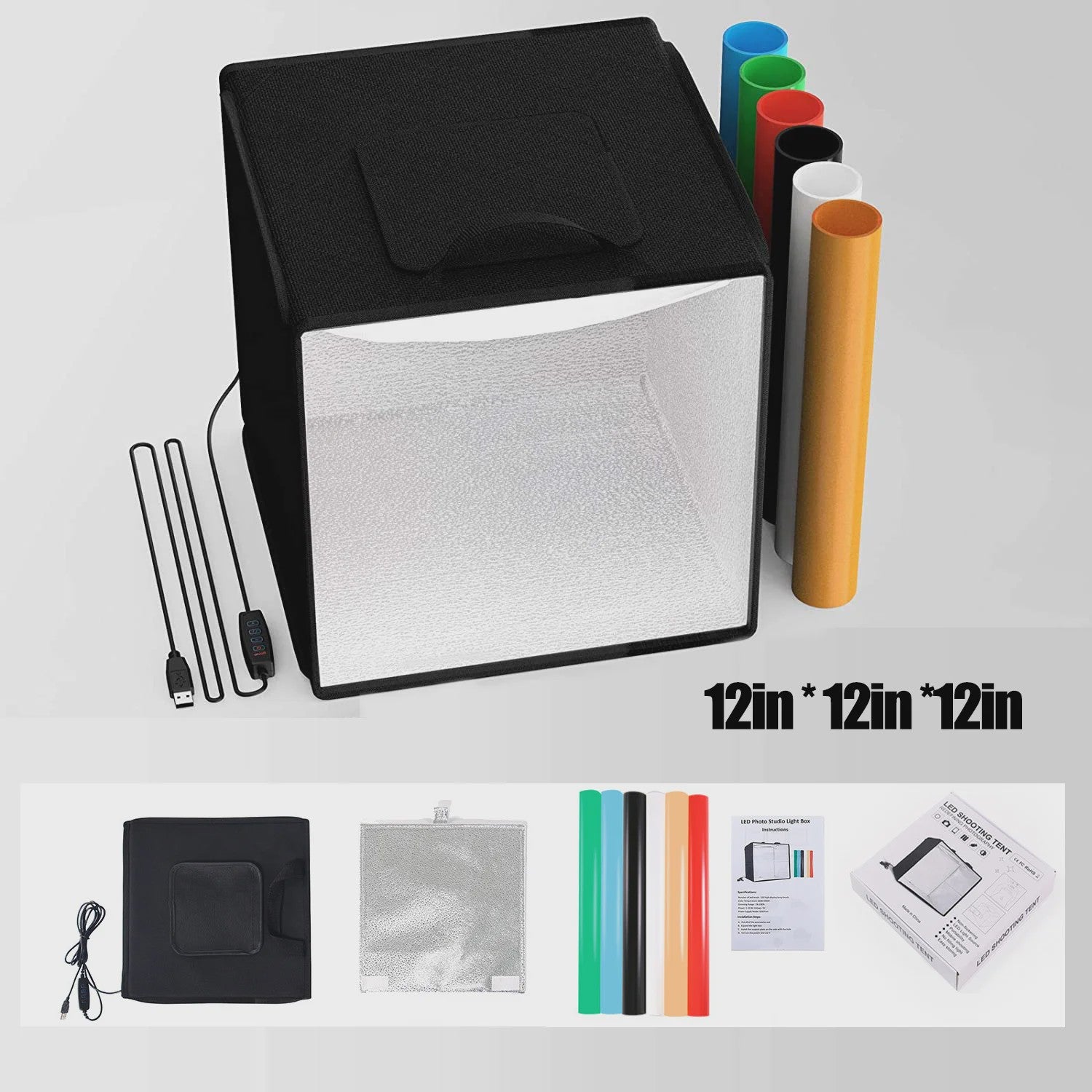 30cm Fotostudio Lightbox Kit met 120 LED's en 6 Achtergronden - Verstelbare Helderheid