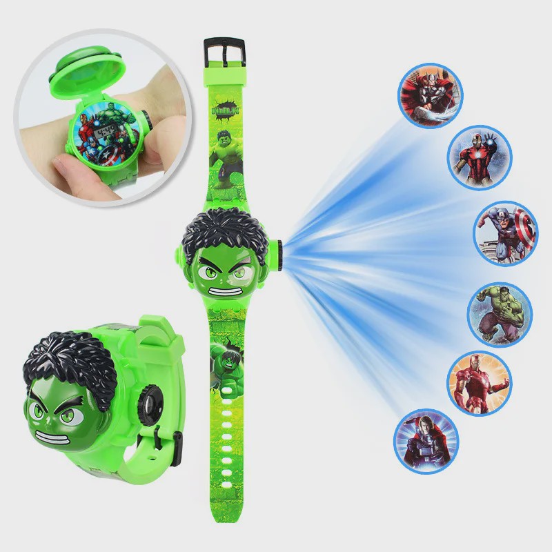 Projectie Kinderhorloge met Superhelden - Spiderman, Iron Man, Captain America & Hulk