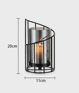 Luxe Metalen Kaarsenhouder met Glazen Cilinder - Geometrisch Draadframe