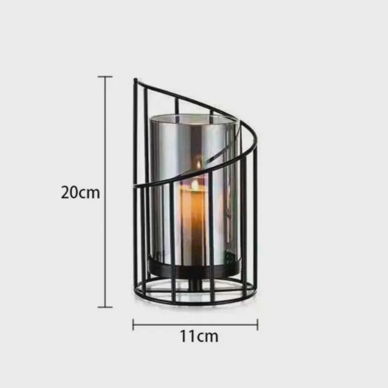 Luxe Metalen Kaarsenhouder met Glazen Cilinder - Geometrisch Draadframe