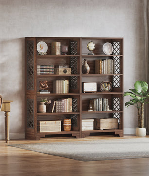 Industriële Boekenkast 180cm Hoog - Vintage Bruin Hout - 6 Open Planken
