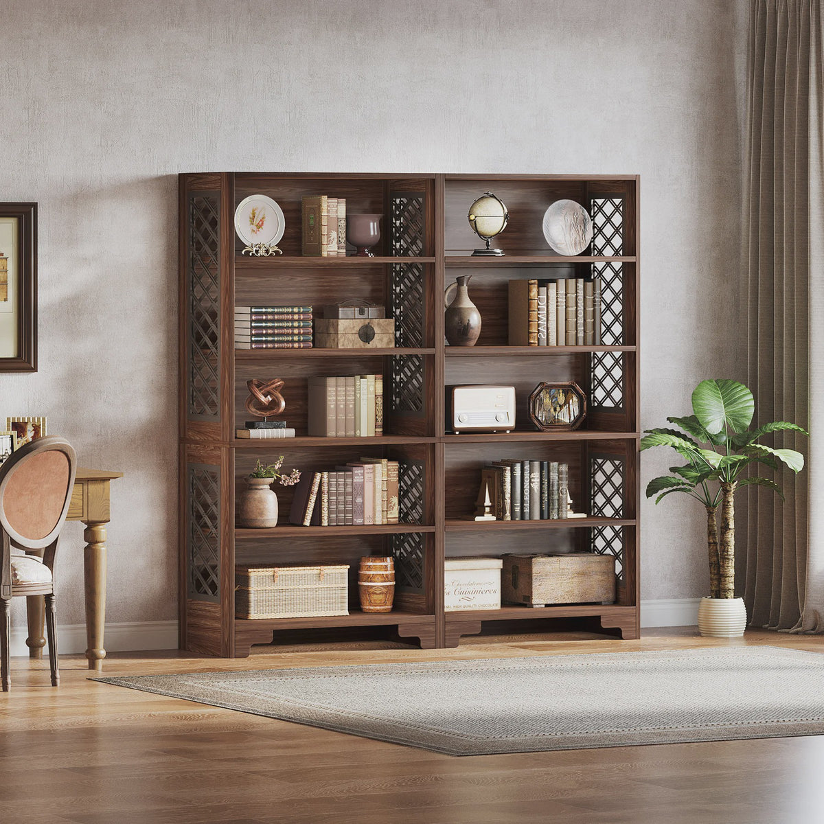 Industriële Boekenkast 180cm Hoog - Vintage Bruin Hout - 6 Open Planken