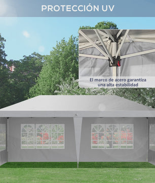 Outsunny Partytent 6x3m Pop-Up Gazebo met 4 Afneembare Zijwanden en Ramen, Waterdicht, UV-beschermend, Wit