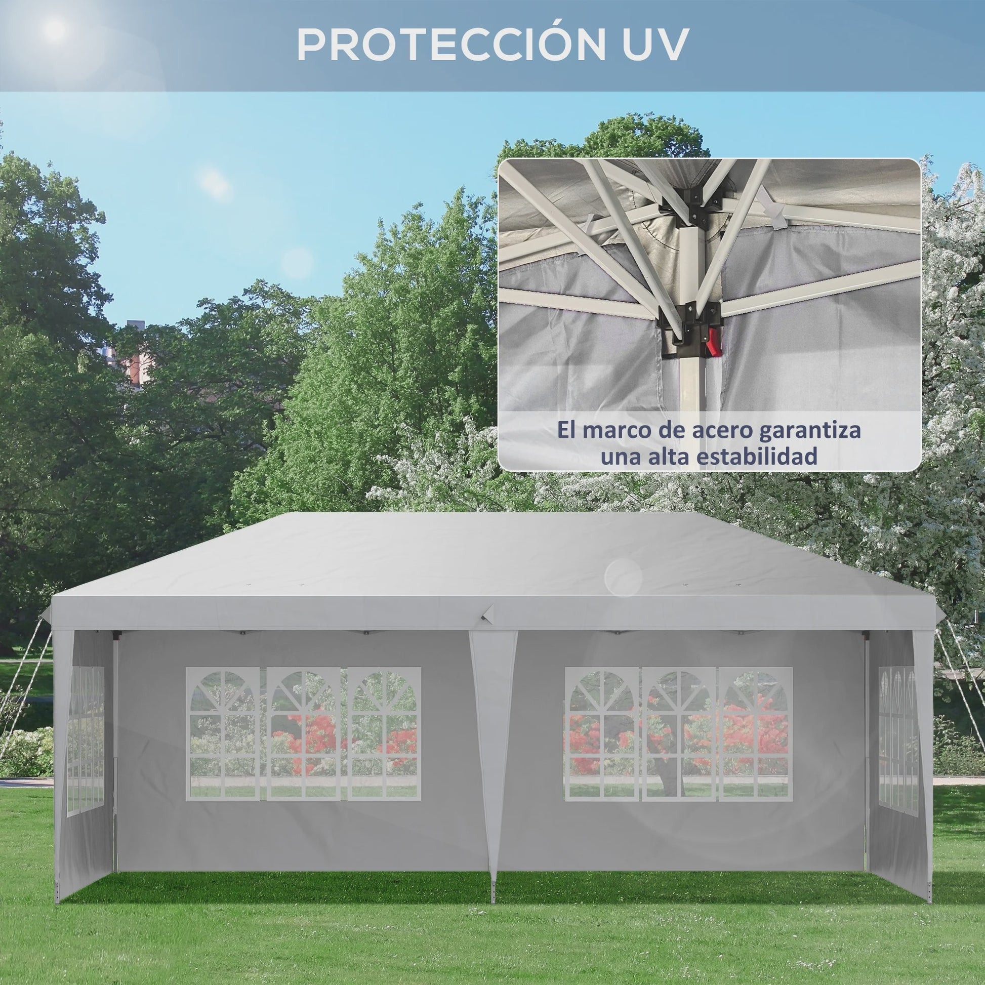 Outsunny Partytent 6x3m Pop-Up Gazebo met 4 Afneembare Zijwanden en Ramen, Waterdicht, UV-beschermend, Wit