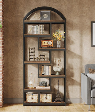 Industriële Boekenkast 180 cm Hoog - 7 Verdiepingen - Metaal & Hout - Open Opslag - Woonkamer & Kantoor