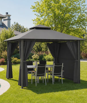 Luxe Tuinpaviljoen met Uitschuifbare Zijluifel, Dubbel Dak & Muggennet