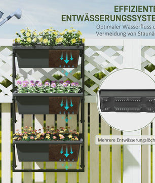 Verticale Plantenbak 3 Lagen - Vierkante Buitenpotten met Drainage en Staal Frame