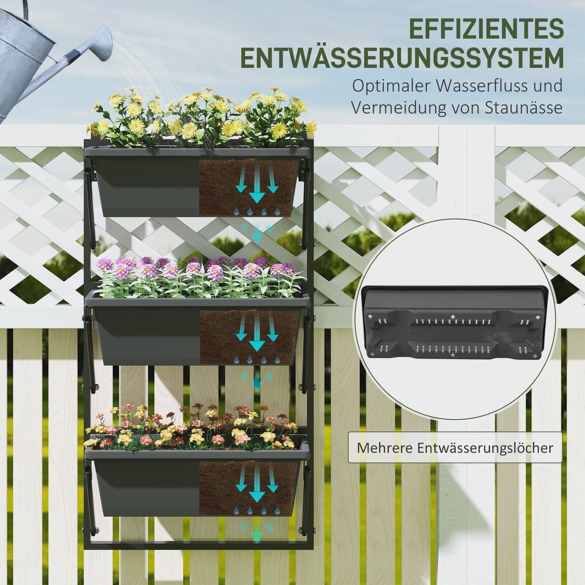 Verticale Plantenbak 3 Lagen - Vierkante Buitenpotten met Drainage en Staal Frame
