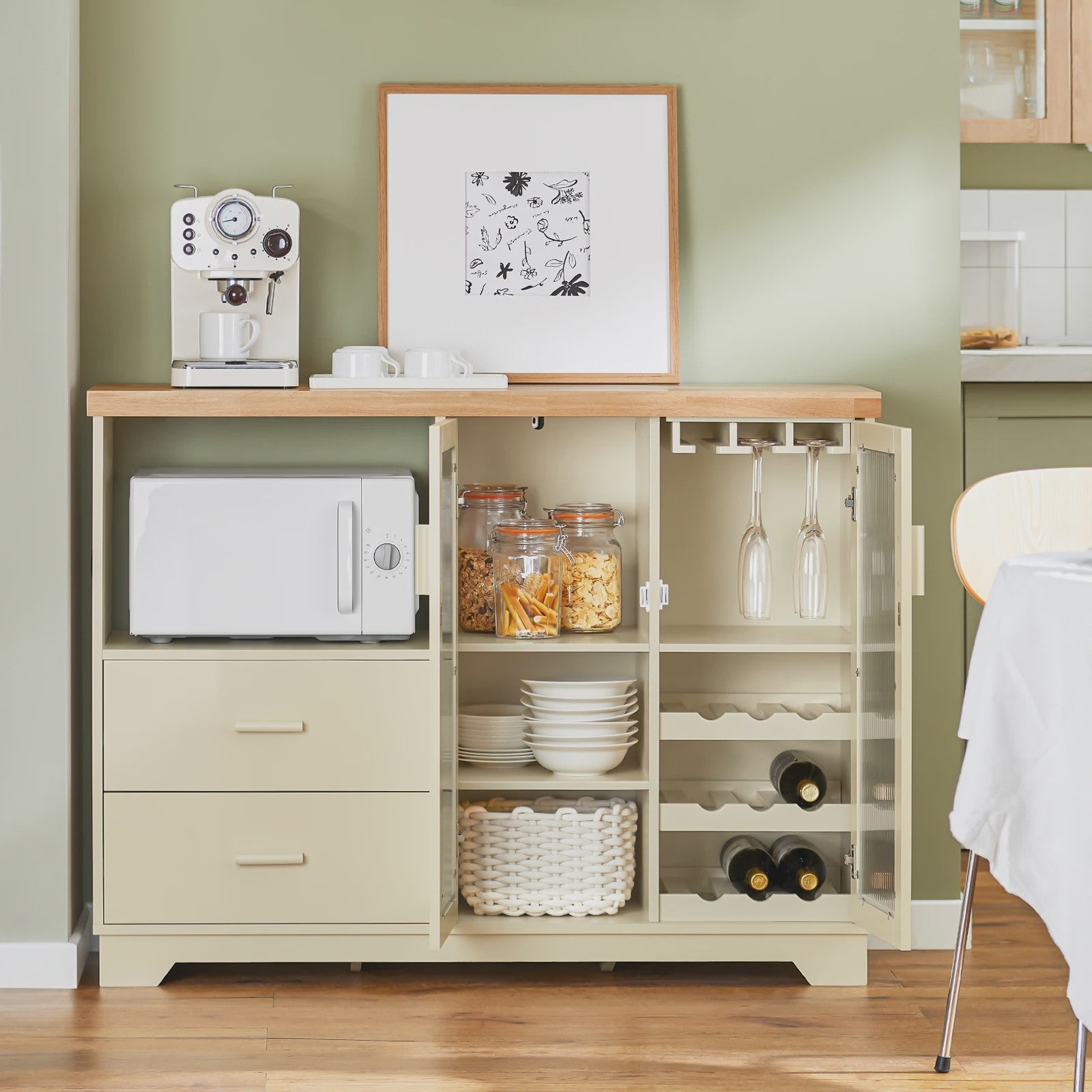 Buffetkast met Glazen Deuren en Lades - Stijlvolle Keuken-, Hal- of Sideboardkast
