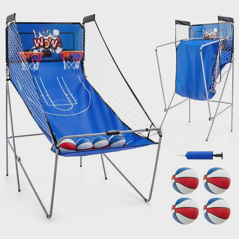 Arcade Basketbal Machine 8-in-1 met 4 Ballen, Pomp & 8 Spelmodi - Blauw