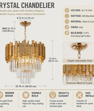 Moderne Gouden Kristallen Kroonluchter - Verstelbare Ketting, 3-Tier K9 Kristal Plafondlamp